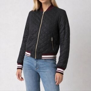 Lucky Brand Quilted Puffer Varsity Bomber Jacket Navy Burgundy Size Medium